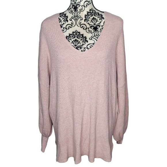 Arula Sweaters - Arula Sweater Size XL Pink Peony V-Neck Long Sleeve Pullover
